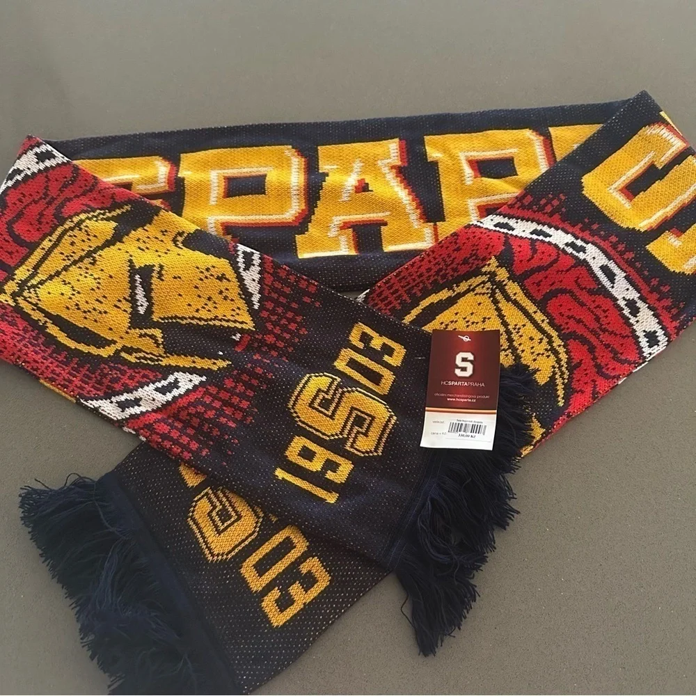 CZ HC Sparta Praha Navy and Yellow Graphic Knit Scarf